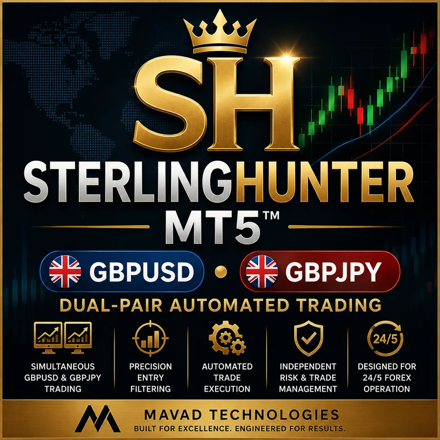 SterlingHunter MT5 dual-pair automated trading Expert Advisor by MAVAD Technologies